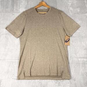 NWT Asics Mens Knit Brushed Hybrid Mesh Tee Size Medium Oat Beige Training Gym
